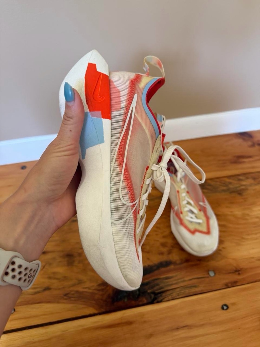 Nike Women's Sneakers in White, Coral & Light Blue